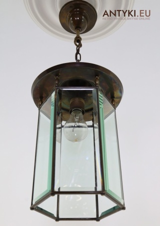 Vintage lampa sufitowa z mosiądzu i szkła – klasyczne oświetlenie vintage