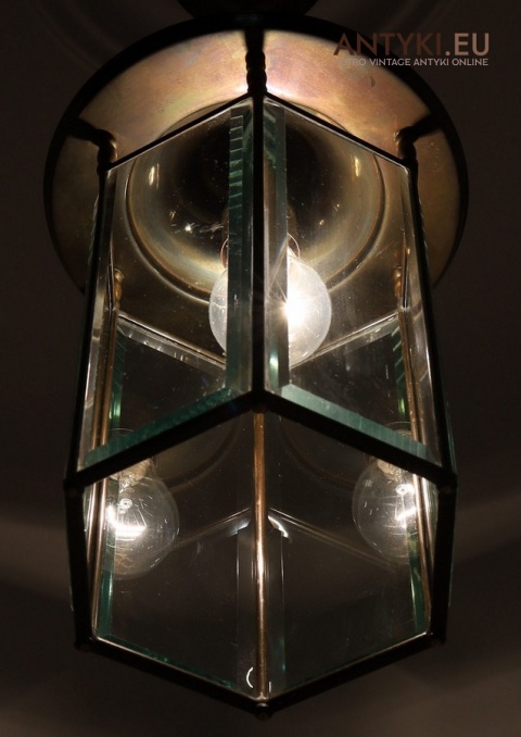 witrażowa szklana lampa sufitowa z epoki