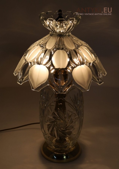 stołowa lampa glamour retro mosiądz i kryształ