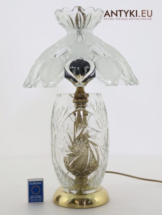 XL! Kryształowa lampa stołowa vintage z lat 60. – ciężkie szkło i mosiądz glamour