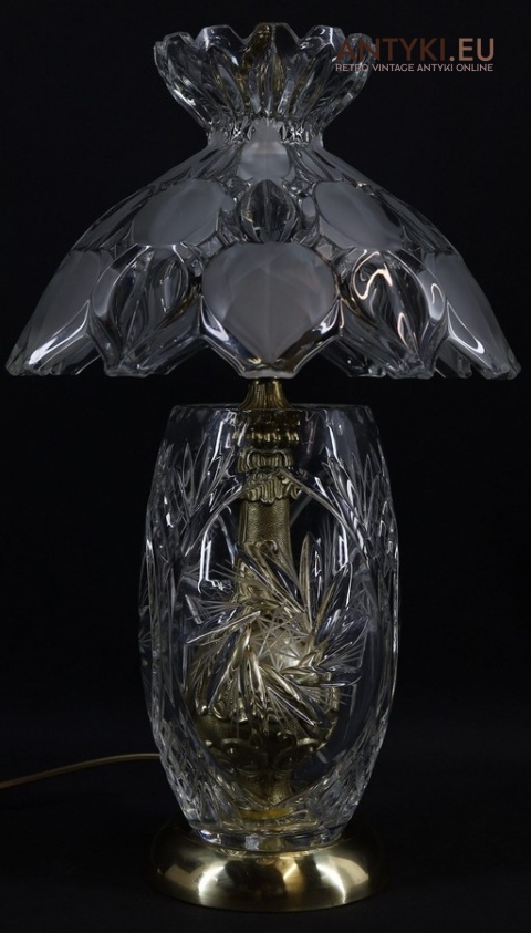 kryształowa mosiężna lampa stołowa retro patyna