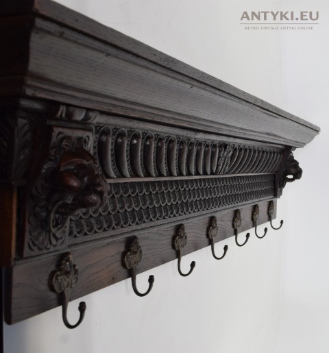 XXL! 🟫 Unikalny eklektyczny wieszak ścienny z 1800–1900 r. – lite drewno, oryginalny antyk