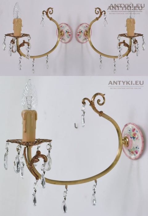 2 nostalgiczne kinkiety rustykalne z kryształami - oświetlenie retro vintage