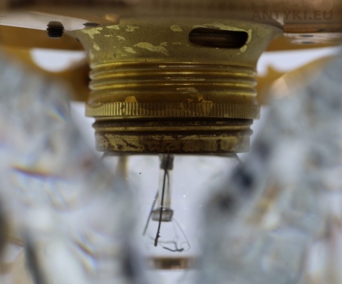 Antyczna kryształowa plafoniera mosiężna vintage – mała lampa sufitowa z epoki