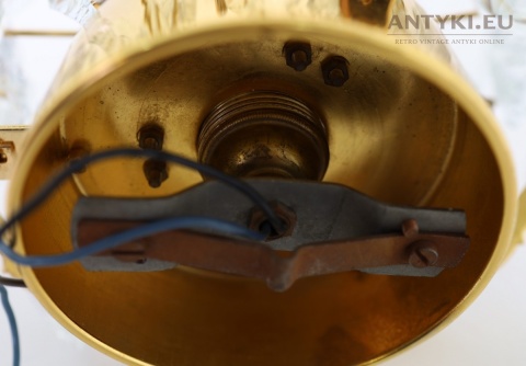 Antyczna kryształowa plafoniera mosiężna vintage – mała lampa sufitowa z epoki