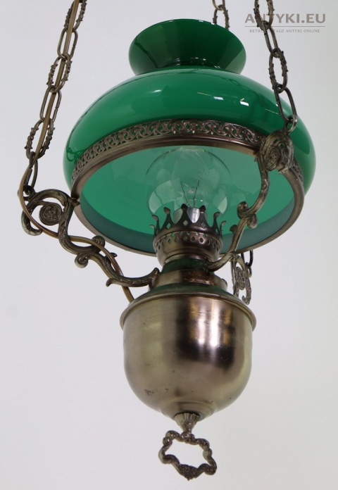 francuska lampa wisząca z zielonym kloszem