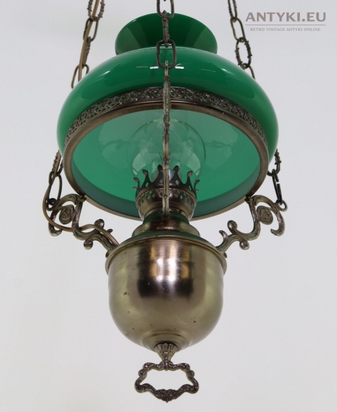 stara lampa wisząca z zielonym kloszem