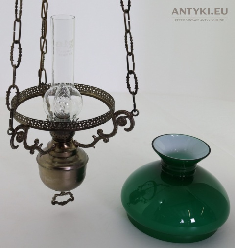 vintage lampa wisząca zielony klosz bankierski