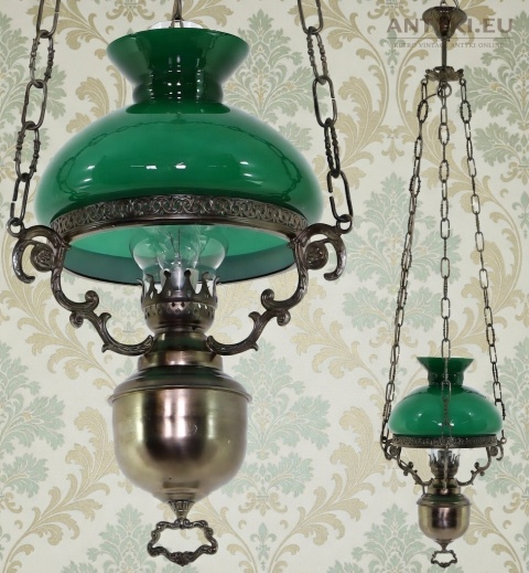 klasyczna lampa wisząca z zielonym kloszem