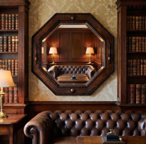 8 kątne lustro dekoracyjne drewniane