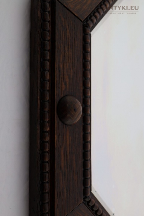 Antyczne lustro ścienne oktagonalne dębowe Anglia ok. 1900 – kryształowa tafla