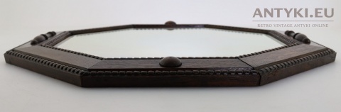 Antyczne lustro ścienne oktagonalne dębowe Anglia ok. 1900 – kryształowa tafla