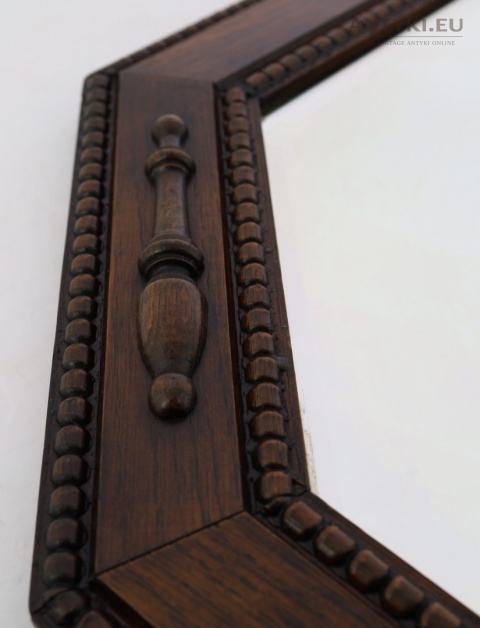 Antyczne lustro ścienne oktagonalne dębowe Anglia ok. 1900 – kryształowa tafla