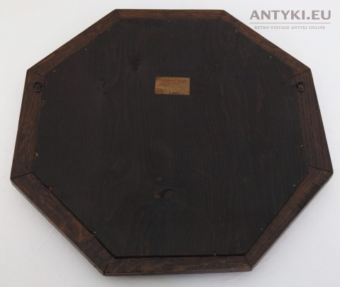 Antyczne lustro ścienne oktagonalne dębowe Anglia ok. 1900 – kryształowa tafla