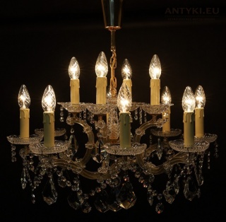 XL! Duży stylowy żyrandol Maria Teresa 12-ramienny – kryształowy, 2 korony, połowa XX wieku