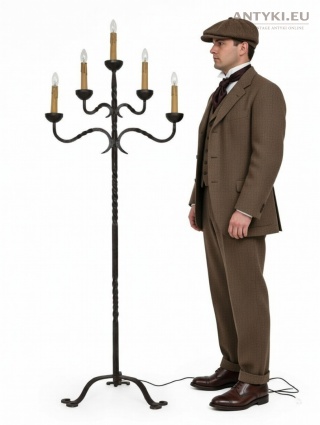 XXL! Antyczna lampa podłogowa kuta – 5 ramion, Austria, połowa XX wieku
