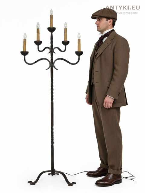 XXL! Antyczna lampa podłogowa kuta – 5 ramion, Austria, połowa XX wieku