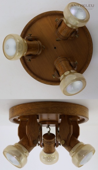 XL! Duży plafon drewniany – lity dąb, 3 regulowane lampy, rustykalny klimat