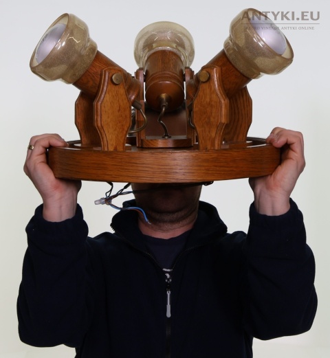 duży okrągłu rustykalny kinkiet drewniany vintage