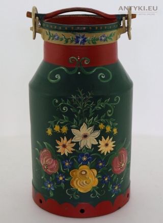 XL! DUŻA! Francuska bańka na mleko retro vintage – ręcznie malowana ludowa folk