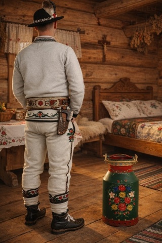 XL! DUŻA! Francuska bańka na mleko retro vintage – ręcznie malowana ludowa folk