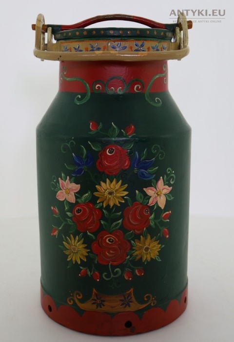 ręcznie malowana bańka na mleko folk