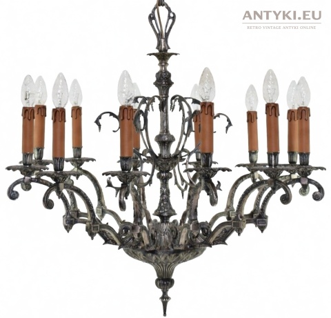 XL srebrny żyrandol antyczny