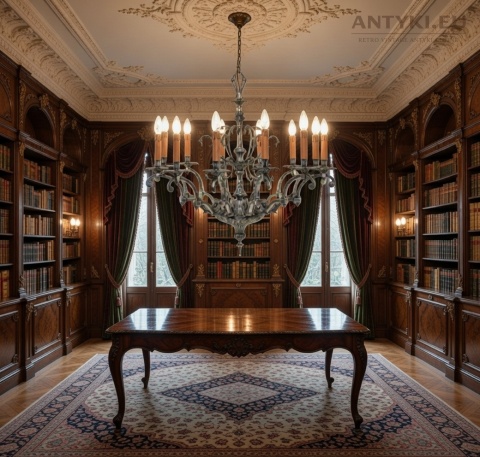 srebrny żyrandol antyczny