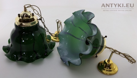 klosz zielony biały środek retro murano lampy