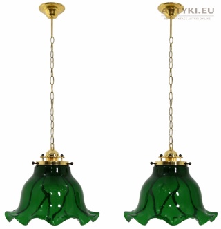 Lampa wisząca vintage zielony miętowy klosz mosiądz Włochy lata 70