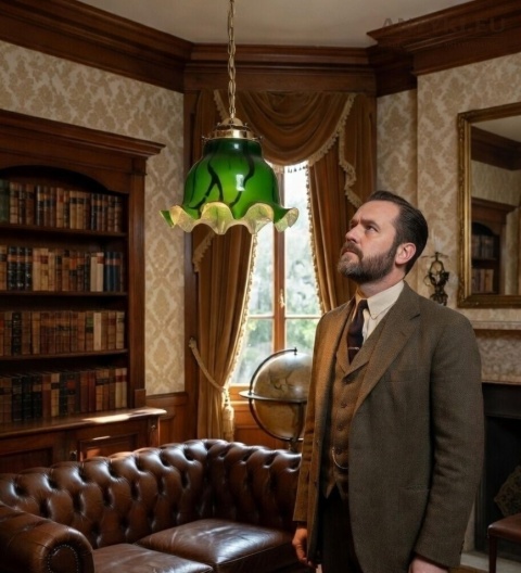 Lampa wisząca vintage zielony miętowy klosz mosiądz Włochy lata 70