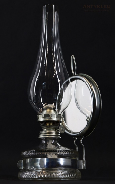 retro lampa naftowa szkło metal z lustrem