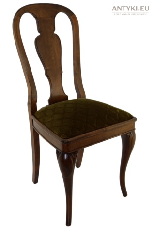 Antyczne krzesło drewniane vintage zielona tapicerka ~1950 – sprężyny, solidne