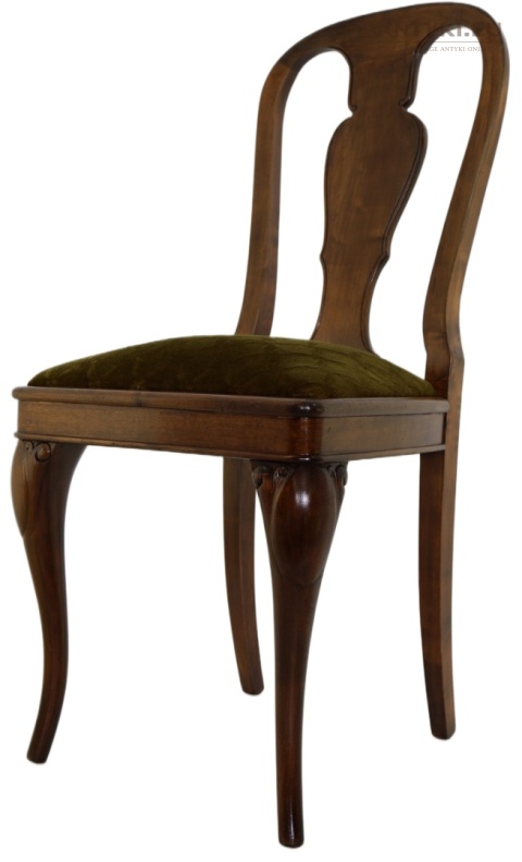 retro krzesło drewniane z zieloną tapicerką