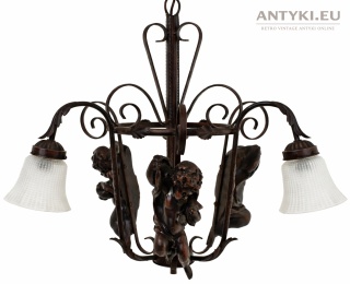 Retro żyrandol z cherubinami / aniołkami – Austria lata 60.–70. – vintage z masywnymi figuralnymi aniołkami