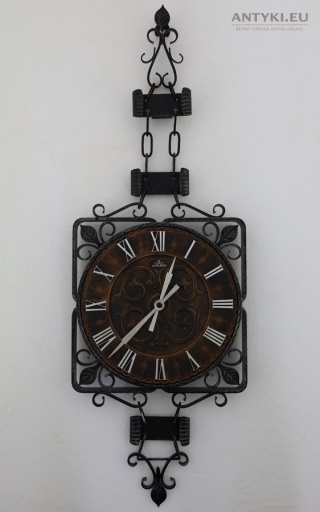 XL! DUŻY! Rustykalny zegar ścienny vintage Meister Anker – kuty metal + miedziana tarcza, lata 70