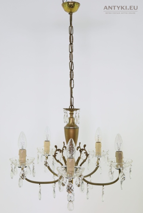 kryształowa antyczna lampa mosiężna sufitowa