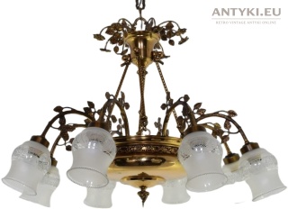 XXL! Potężny mosiężny żyrandol salonowy z dawnych lat. Ekskluzywny chandelier pałacowy.