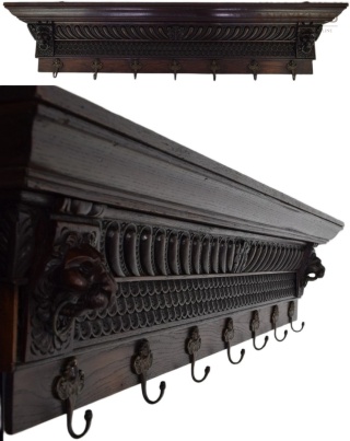 XXL! Unikalny eklektyczny wieszak ścienny z 1800–1900 r. – lite drewno, oryginalny antyk