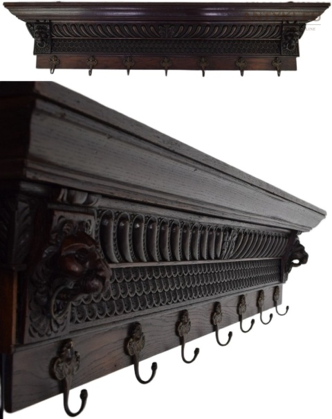 XXL! Unikalny eklektyczny wieszak ścienny z 1800–1900 r. – lite drewno, oryginalny antyk