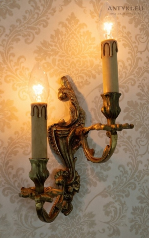 Antyczny kinkiet mosiężny barok rokoko Francja - oświetlenie pałacowe