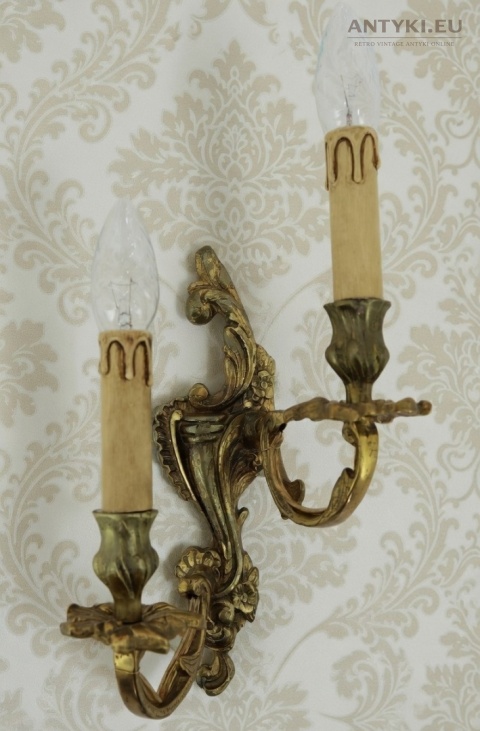 Antyczny kinkiet mosiężny barok rokoko Francja - oświetlenie pałacowe