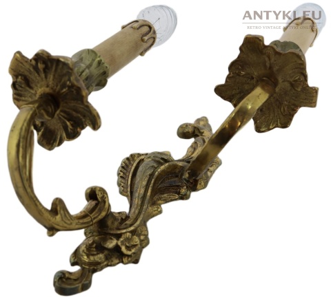 Antyczny kinkiet mosiężny barok rokoko Francja - oświetlenie pałacowe