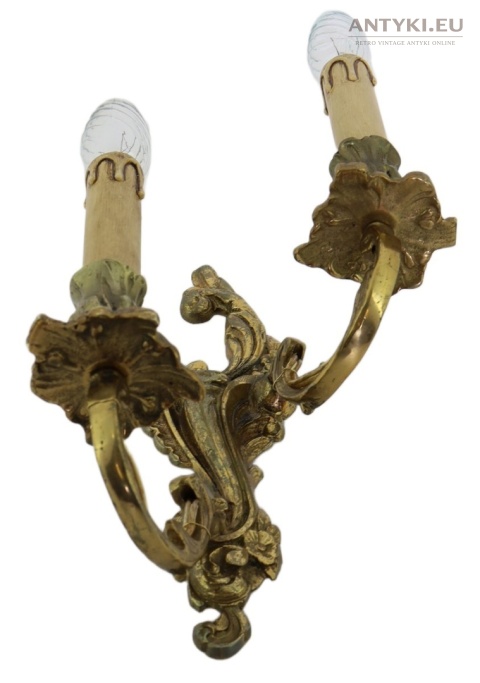 Antyczny kinkiet mosiężny barok rokoko Francja - oświetlenie pałacowe
