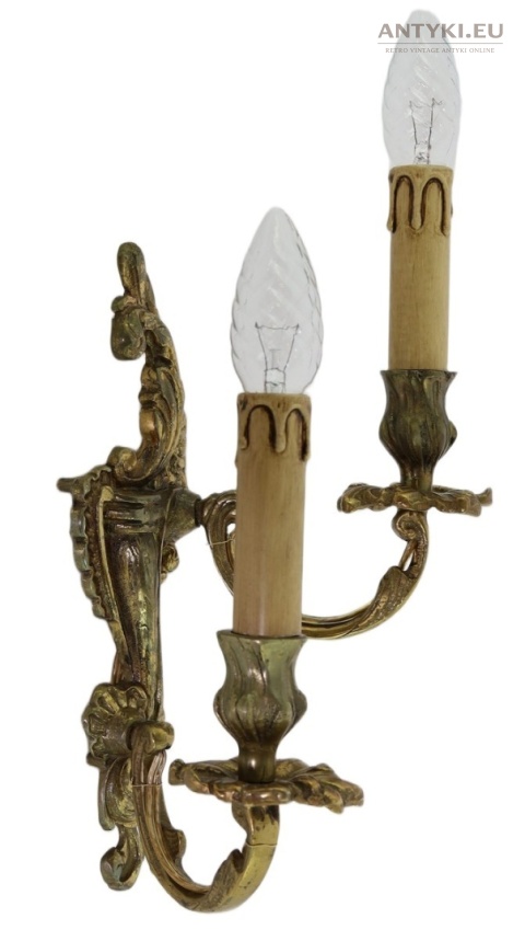 Antyczny kinkiet mosiężny barok rokoko Francja - oświetlenie pałacowe
