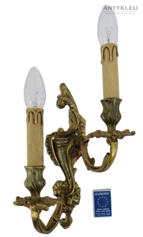 Antyczny kinkiet mosiężny barok rokoko Francja - oświetlenie pałacowe