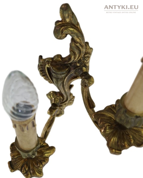 Antyczny kinkiet mosiężny barok rokoko Francja - oświetlenie pałacowe