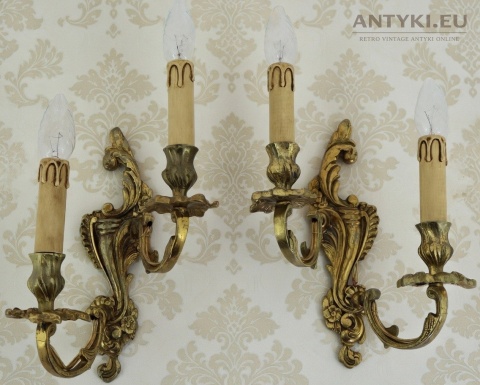 Antyczny kinkiet mosiężny barok rokoko Francja - oświetlenie pałacowe