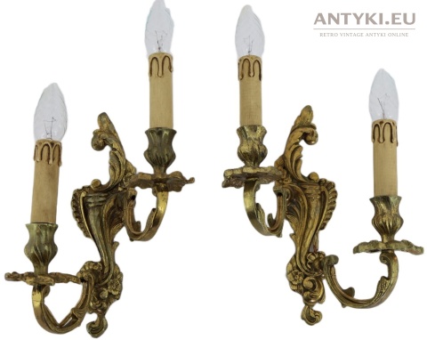 Antyczny kinkiet mosiężny barok rokoko Francja - oświetlenie pałacowe