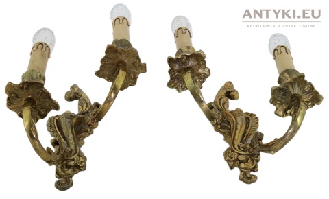 Antyczny kinkiet mosiężny barok rokoko Francja - oświetlenie pałacowe